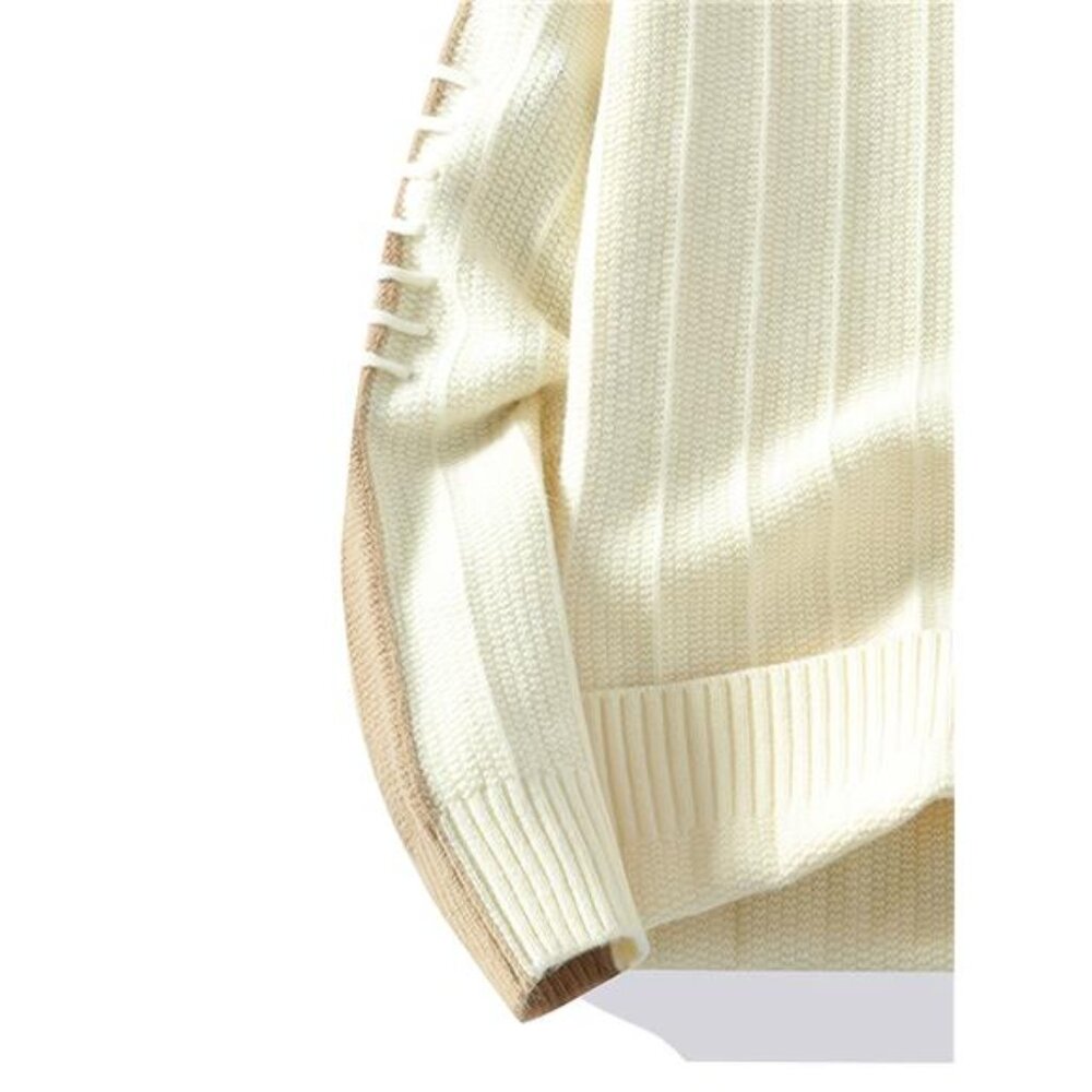NWT Men's Color Block Ribbed Knit Sweater | Beige & Cream Jumper - Picture 5 of 5